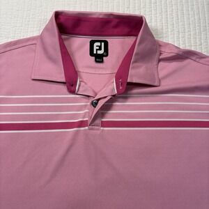 FJ FootJoy Men's Navy Pink White Stripe‎ Polo Golf Shirt Pique Knit Stretch XL